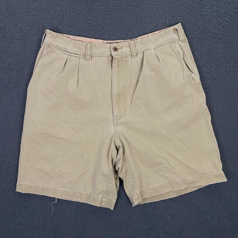 Vintage Abercrombie Fitch Shorts Mens 36 Chino Officers Distressed Pleated Kahki